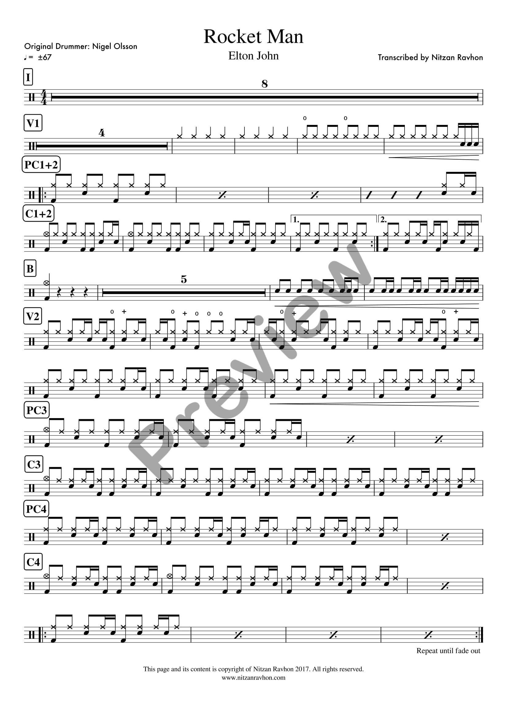 Rocket Man drum sheet music – Elton John (preview)