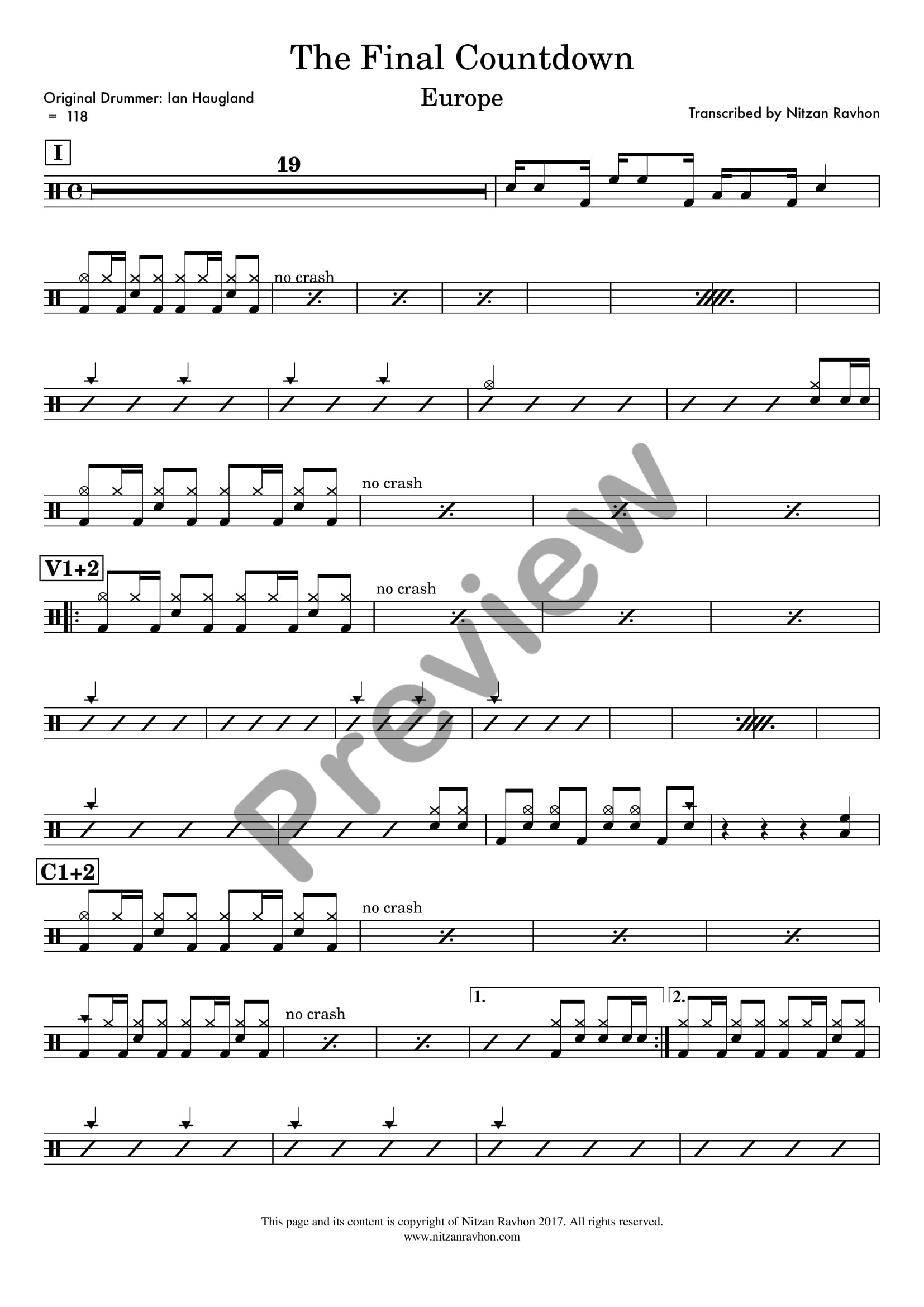 The Final Countdown drum sheet music – Europe (preview)