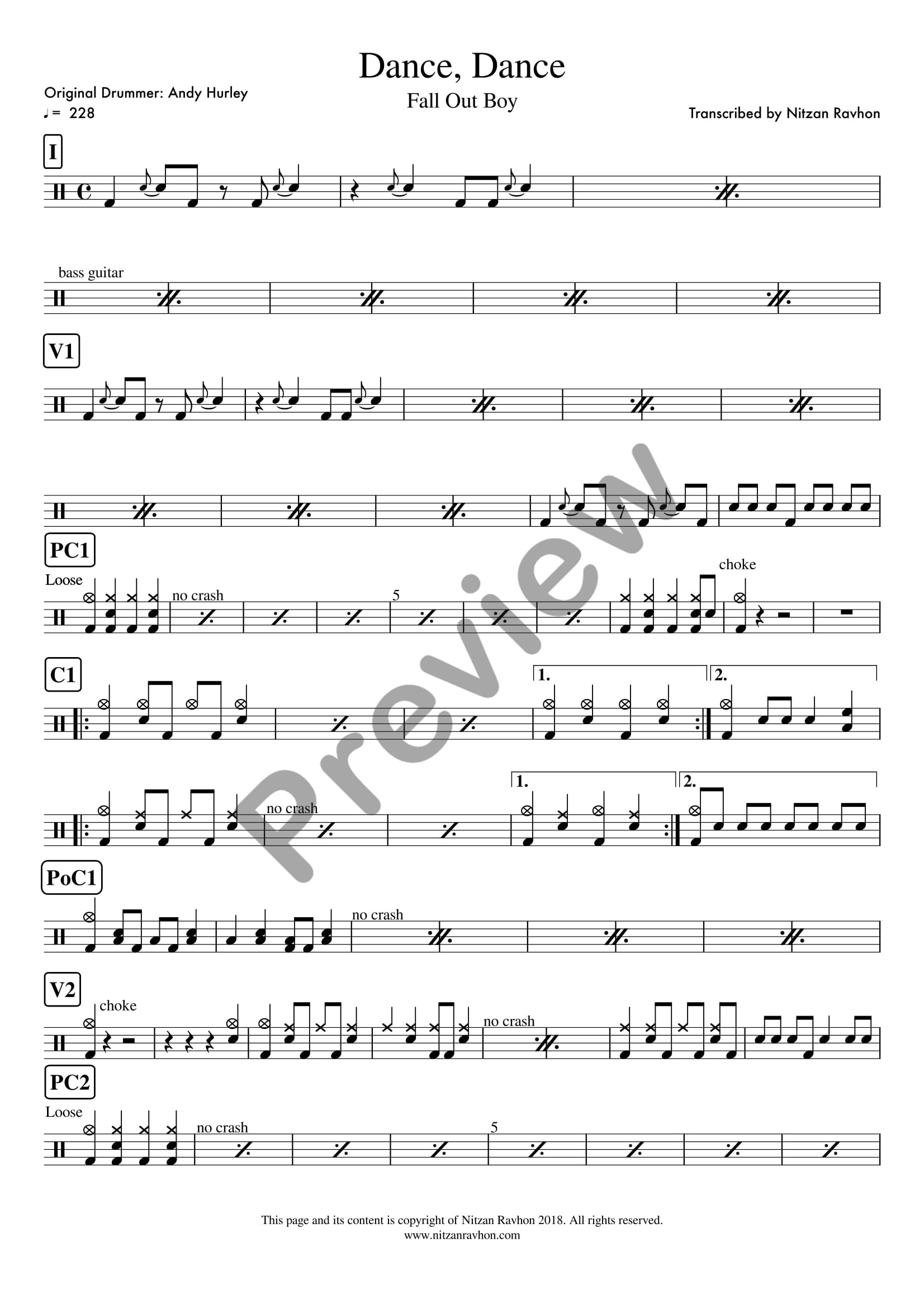 Dance, Dance drum sheet music – Fall Out Boy (preview)