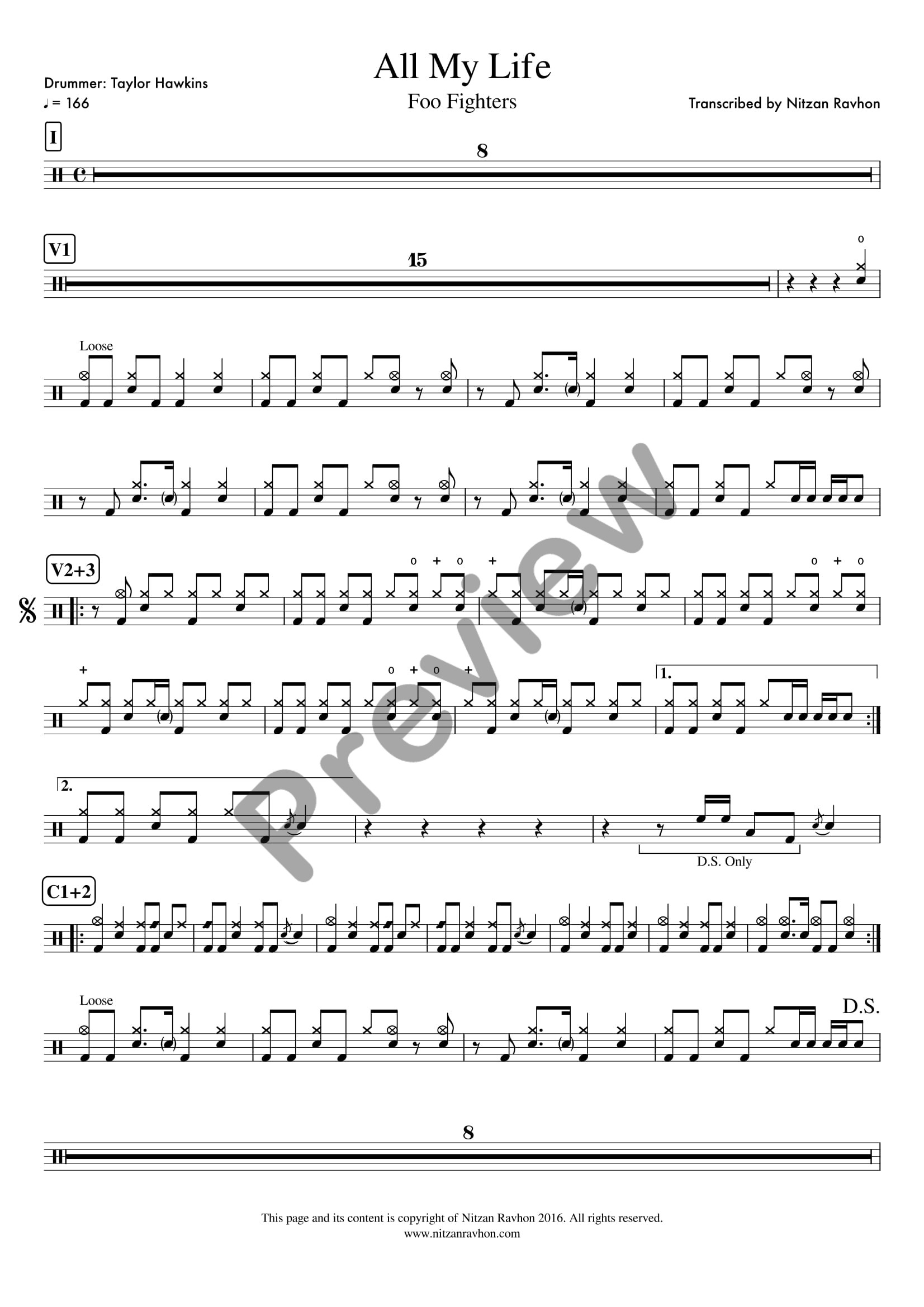 All My Life drum sheet music – Foo Fighters (preview)
