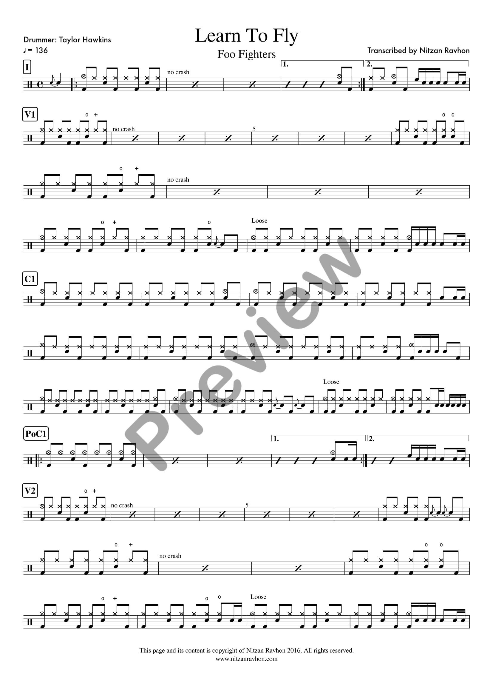 Learn To Fly drum sheet music – Foo Fighters (preview)