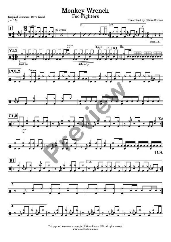 Monkey Wrench drum sheet music – Foo Fighters (preview)