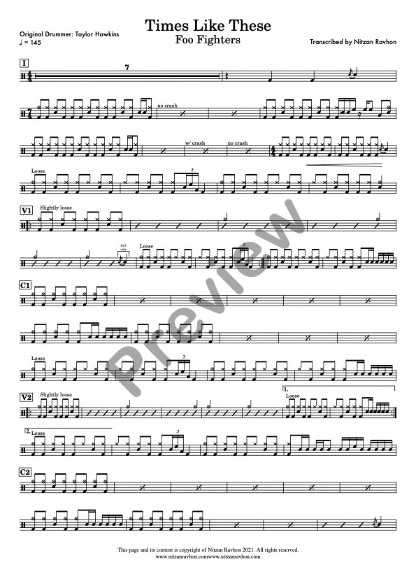 Times Like These drum sheet music – Foo Fighters (preview)