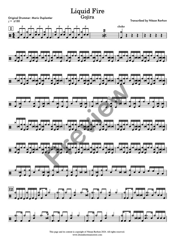 Liquid Fire drum sheet music – Gojira (preview)