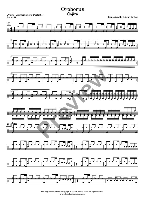 Oroborus drum sheet music – Gojira (preview)