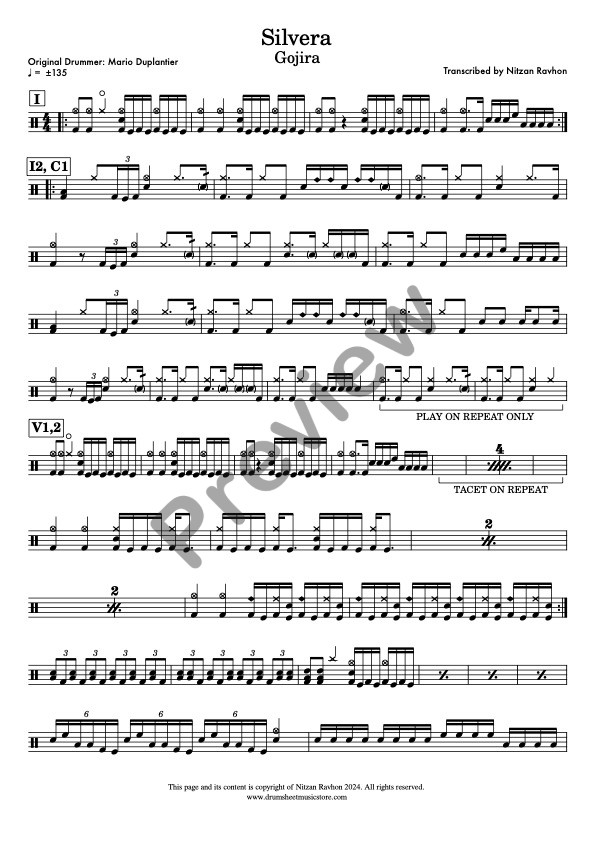 Silvera drum sheet music – Gojira (preview)