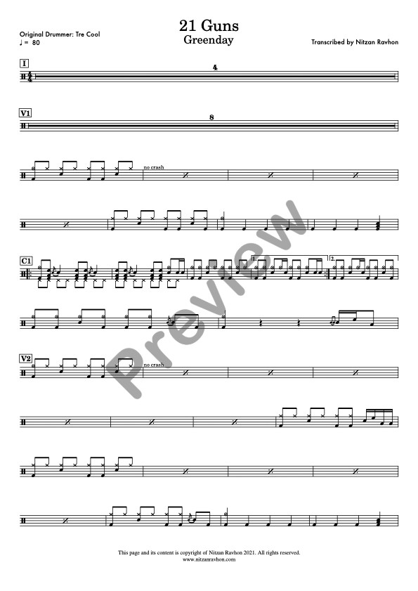 21 Guns drum sheet music – Green Day (preview)