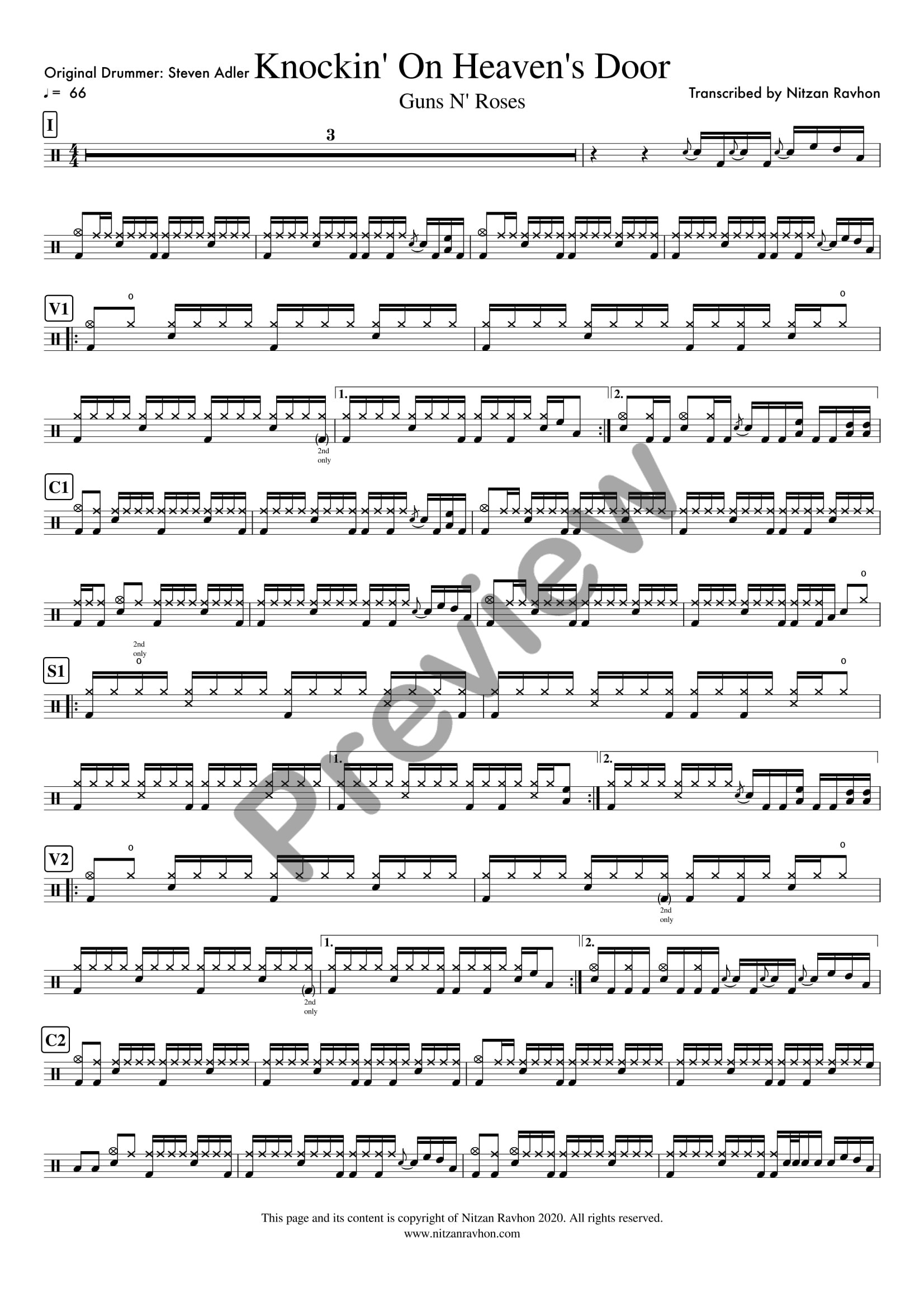 Knockin' On Heaven's Door drum sheet music – Guns N' Roses (preview)