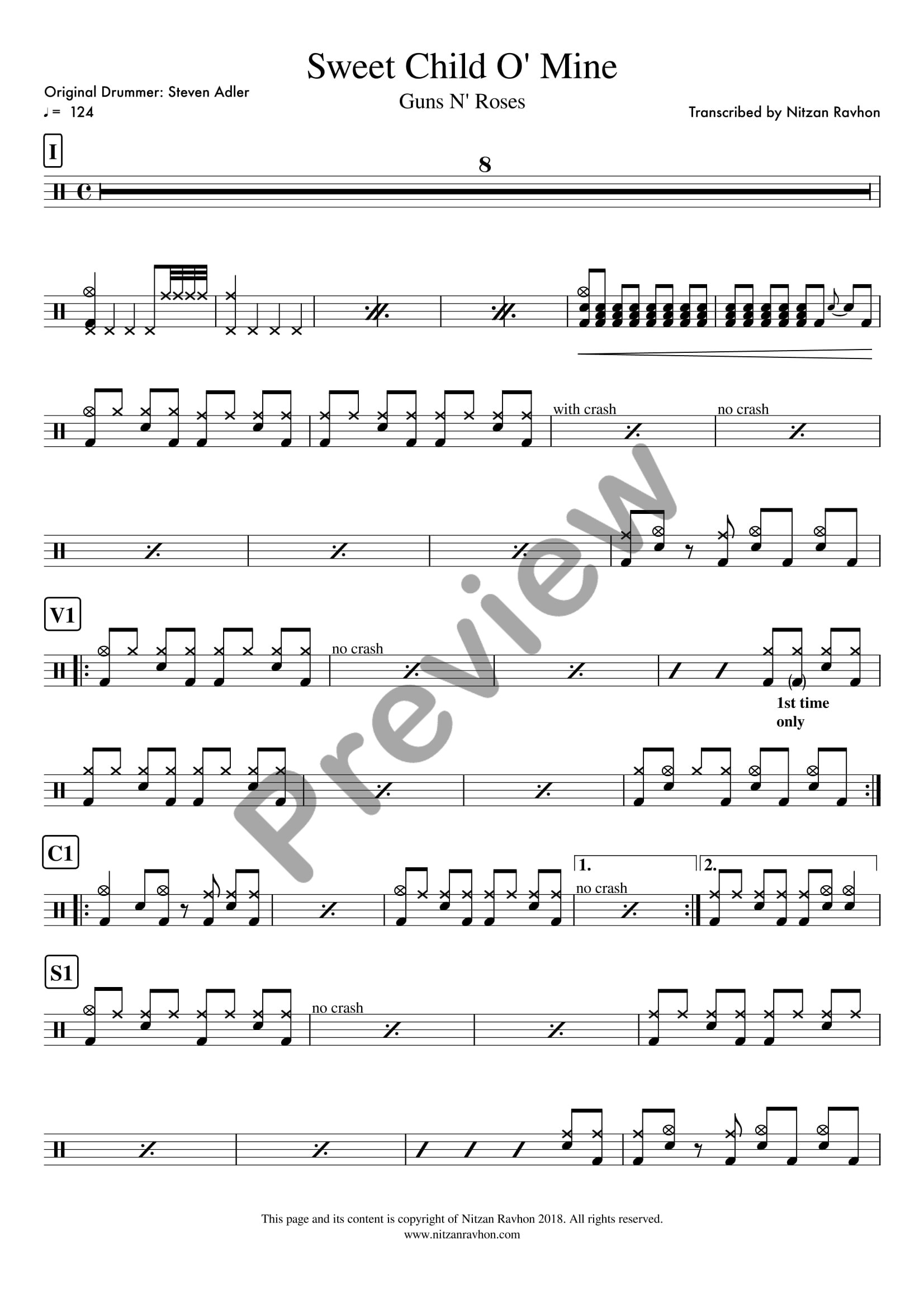 Sweet Child O' Mine drum sheet music – Guns N' Roses (preview)