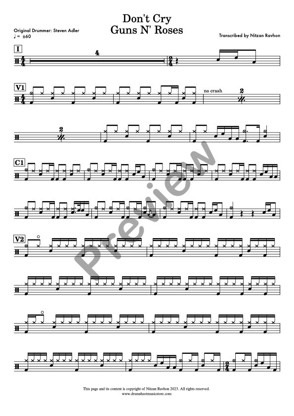 Don't Cry drum sheet music – Guns N' Roses (preview)