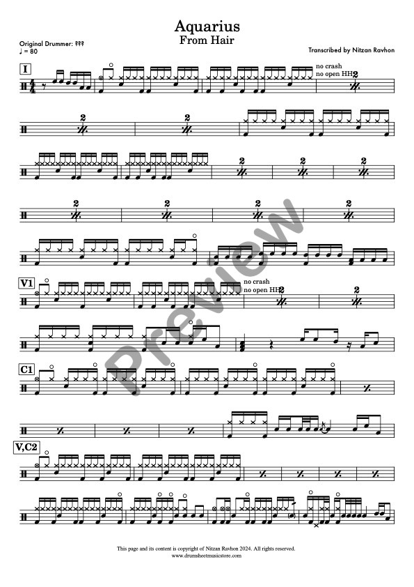 Aquarius drum sheet music – Hair (preview)