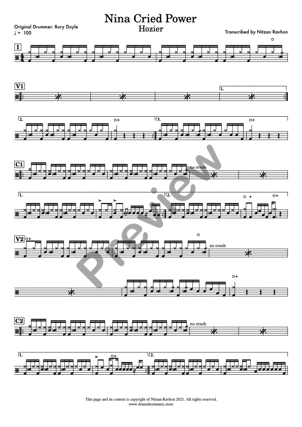 Nina Cried Power drum sheet music – Hozier (preview)