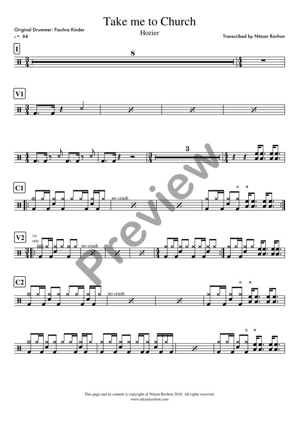 Take Me To Church drum sheet music – Hozier (preview)