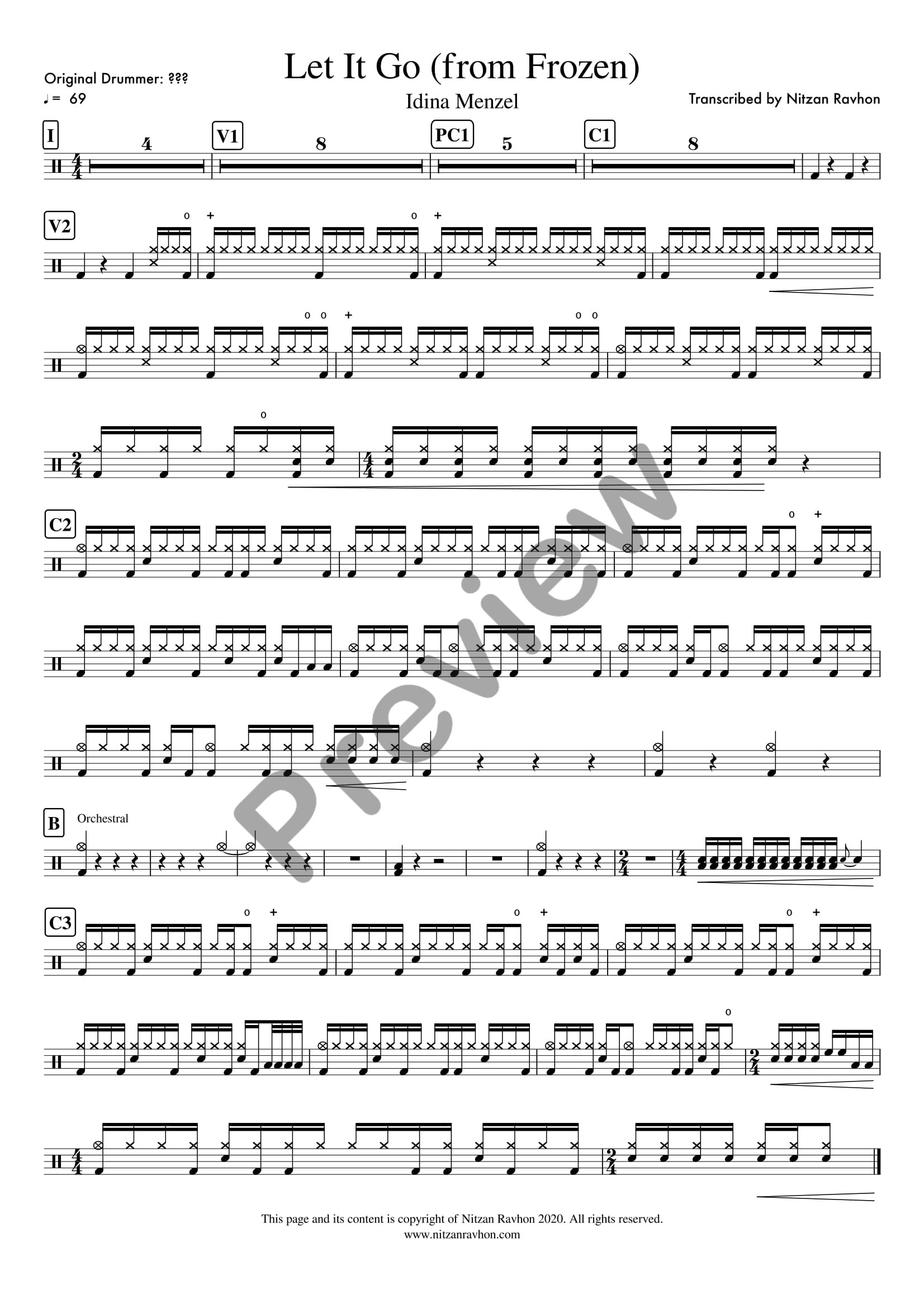 Let It Go drum sheet music – Idina Menzel (preview)
