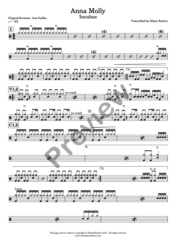 Anna Molly drum sheet music – Incubus (preview)