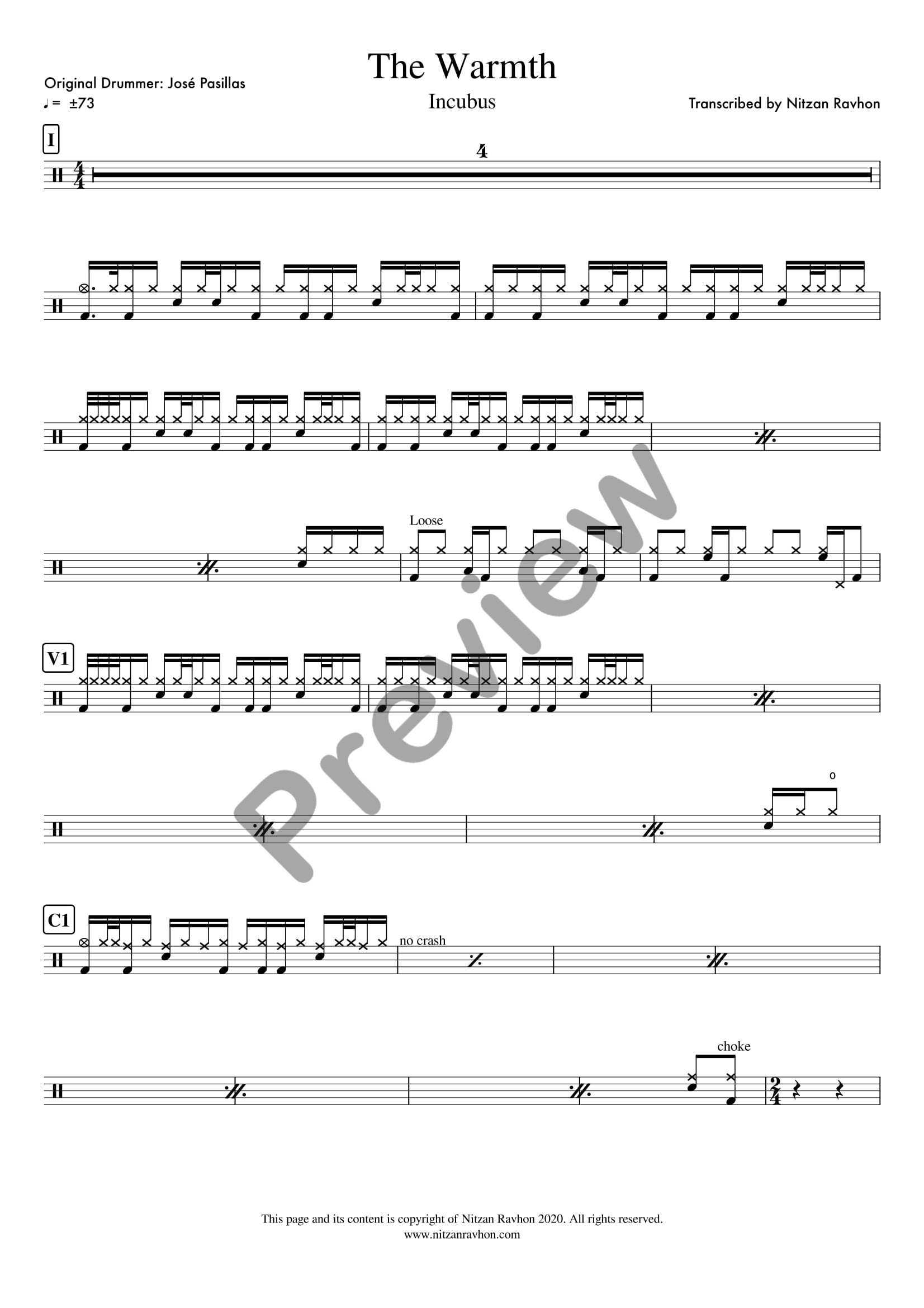 The Warmth drum sheet music – Incubus (preview)