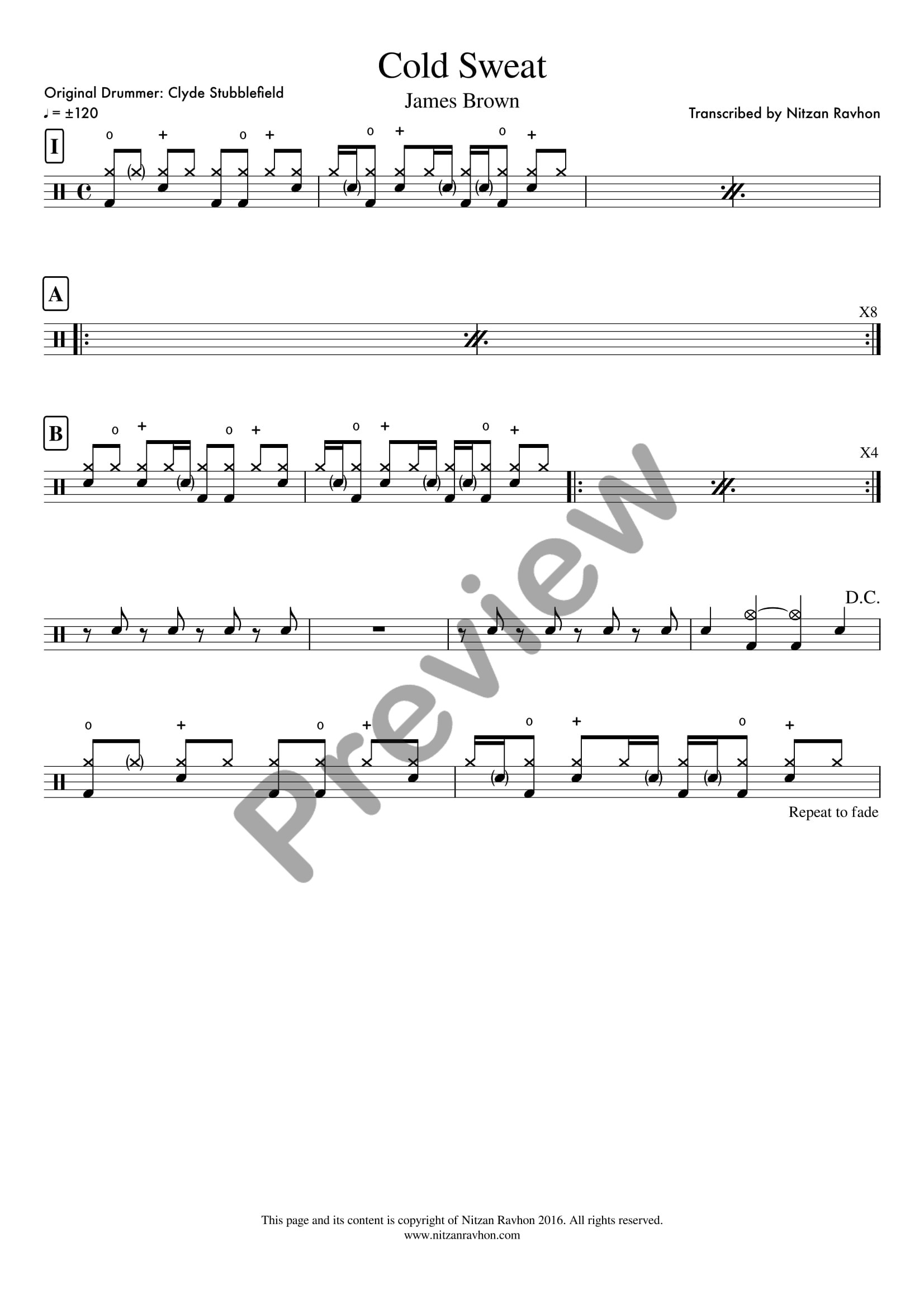 Cold Sweat drum sheet music – James Brown (preview)
