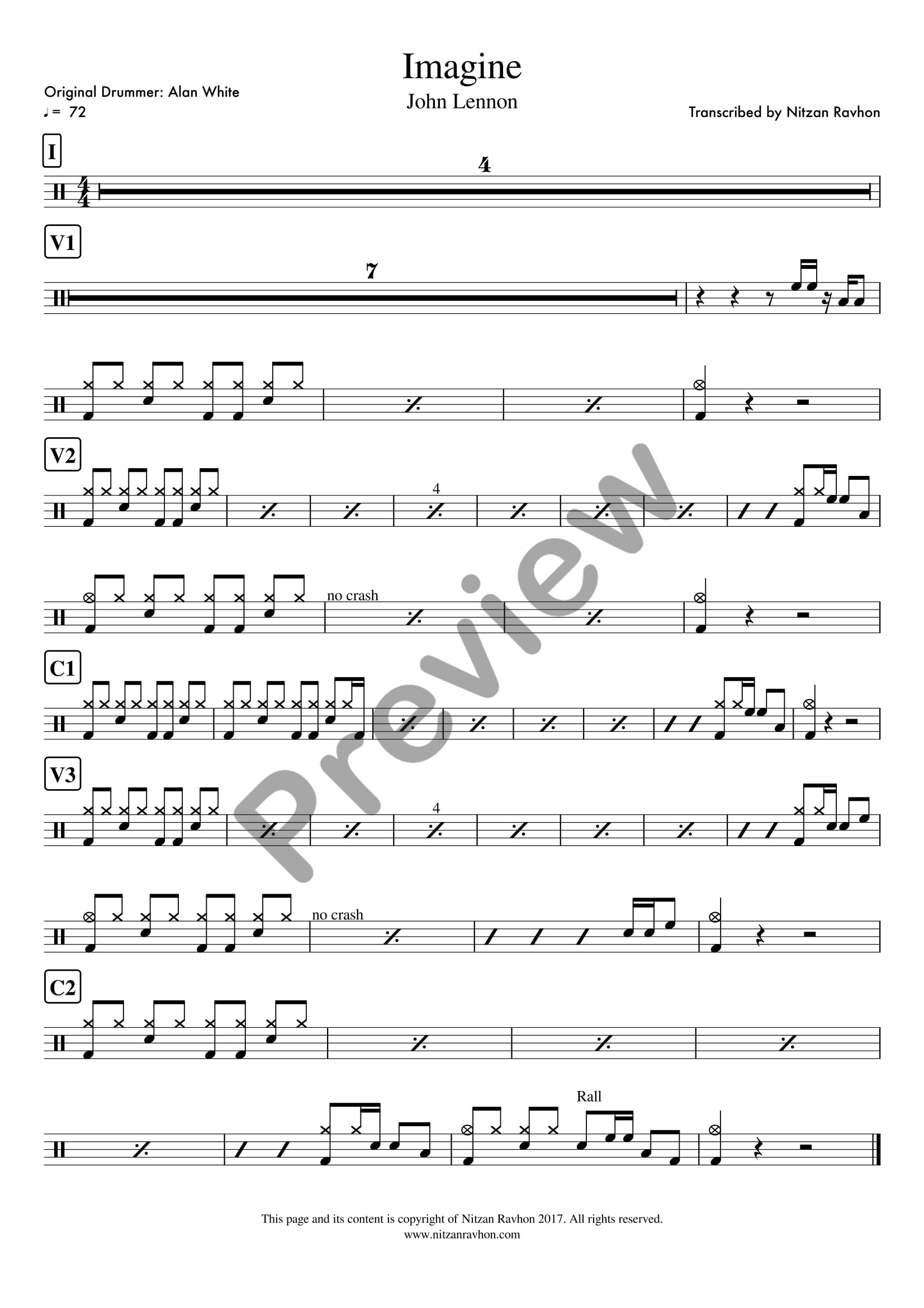 Imagine drum sheet music – John Lennon (preview)