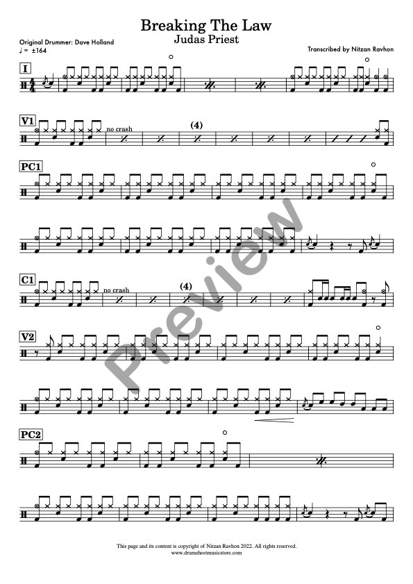 Breaking The Law drum sheet music – Judas Priest (preview)