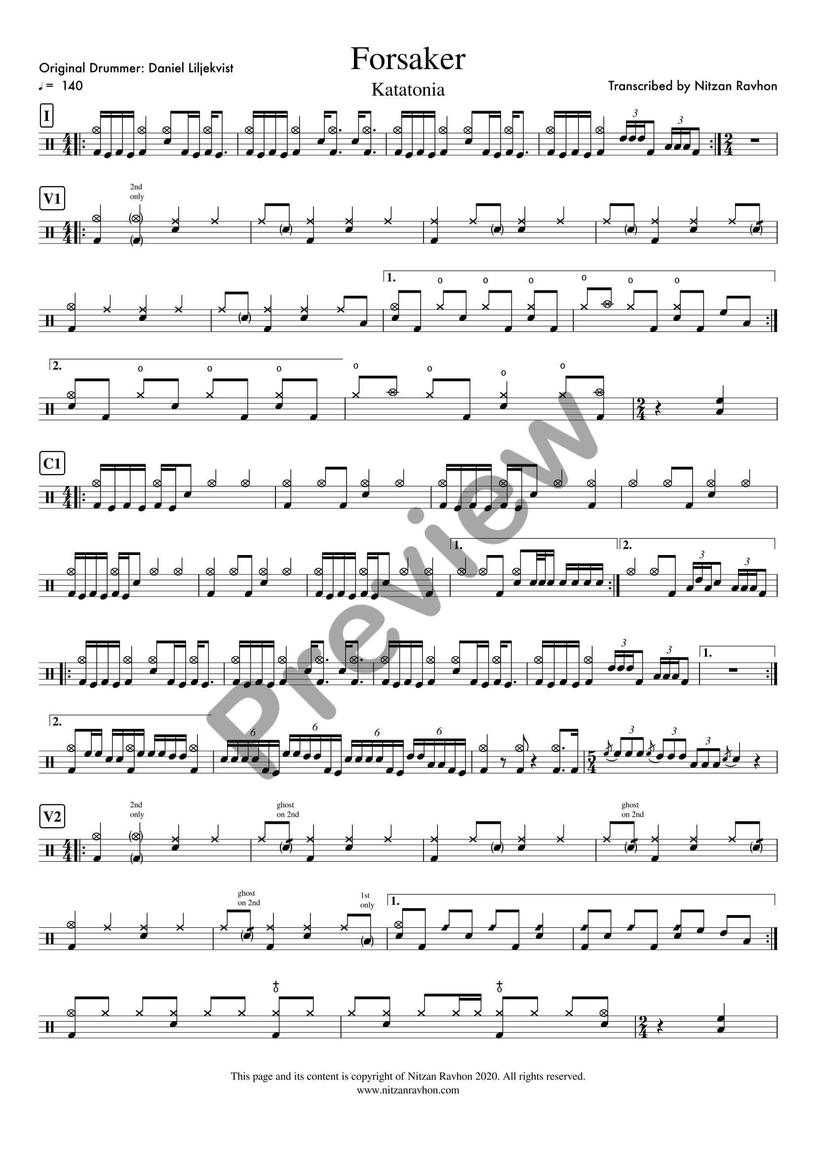 Forsaker drum sheet music – Katatonia (preview)