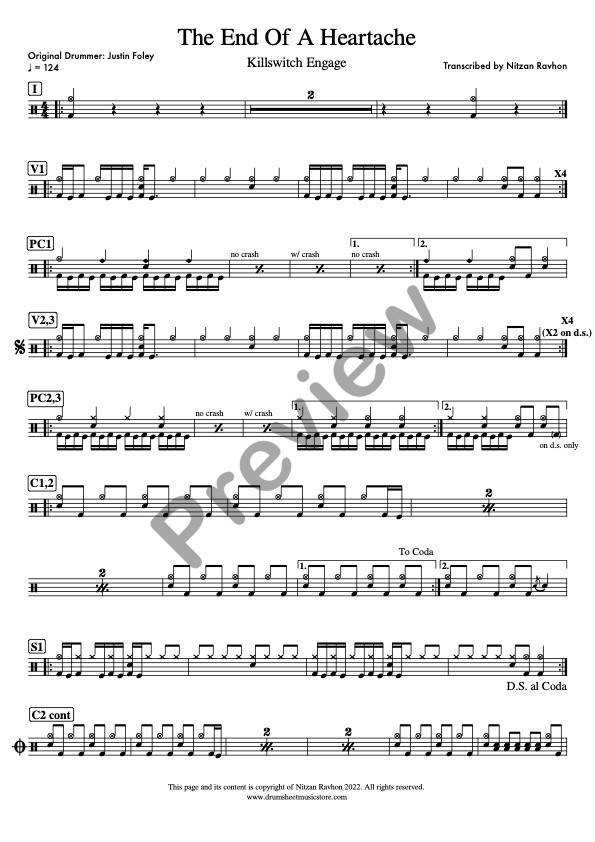 The End of a Heartache drum sheet music – Killswitch Engage (preview)