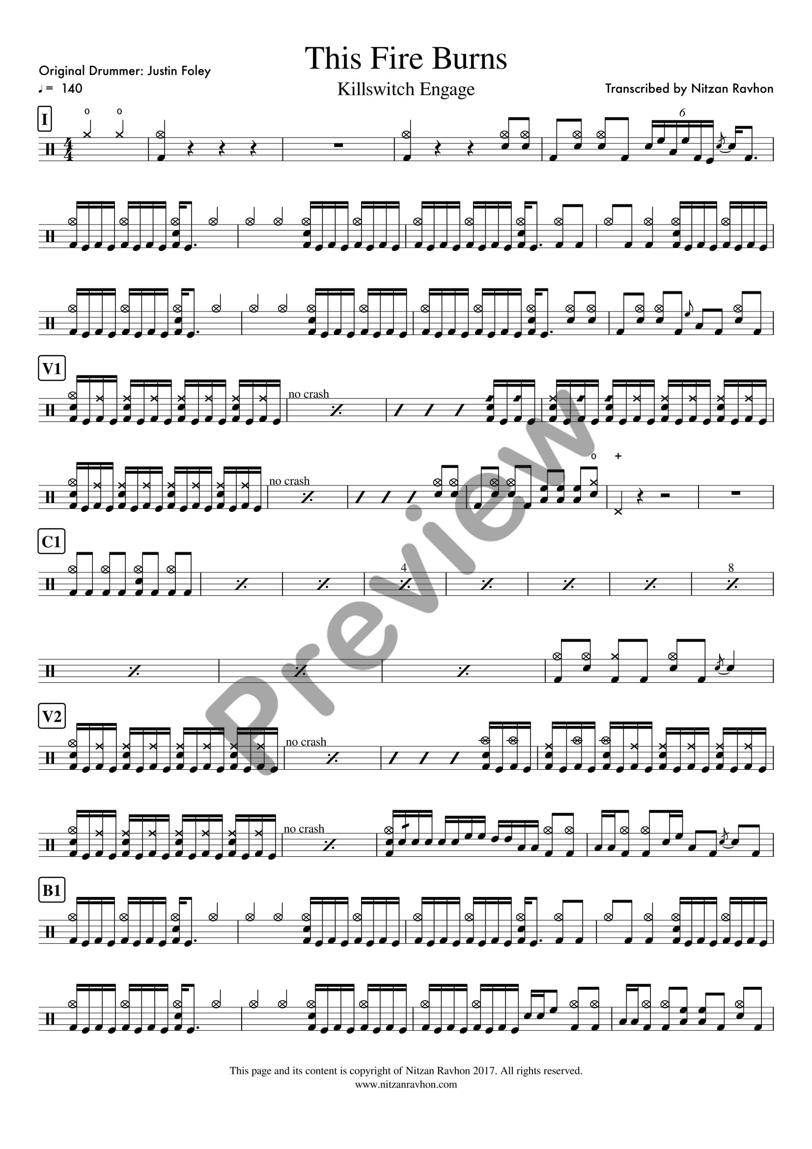 This Fire Burns drum sheet music – Killswitch Engage (preview)
