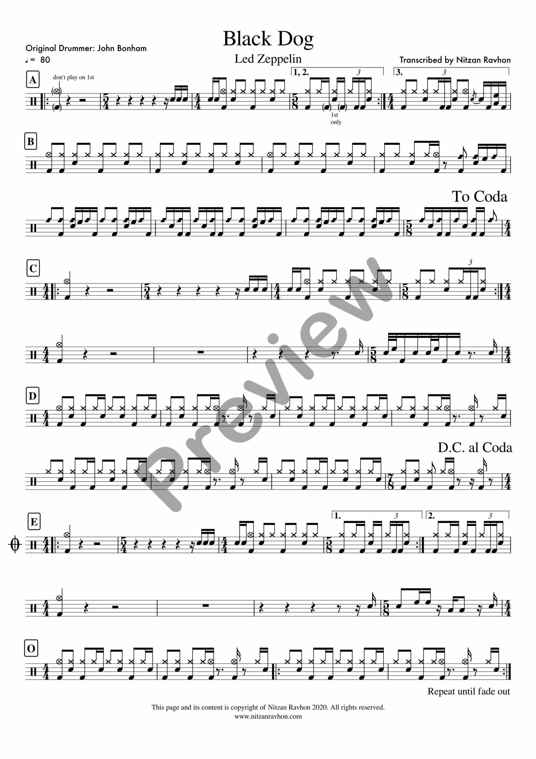 Black Dog drum sheet music – Led Zeppelin (preview)