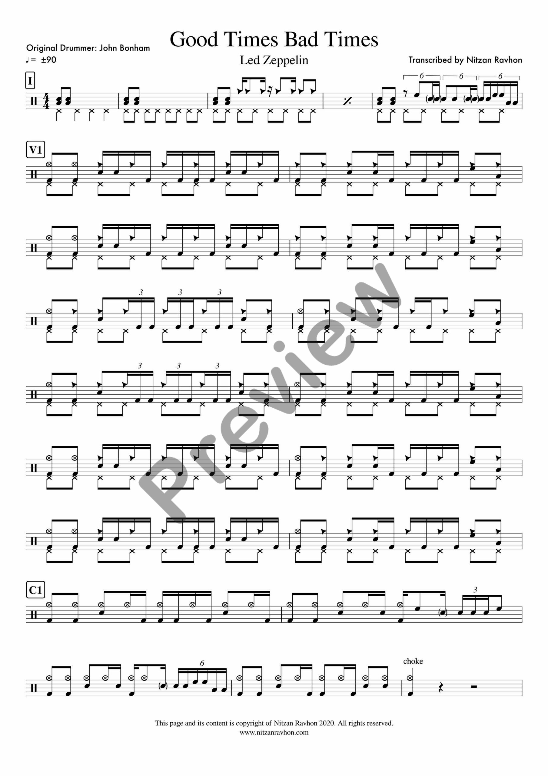 Good Times Bad Times drum sheet music – Led Zeppelin (preview)
