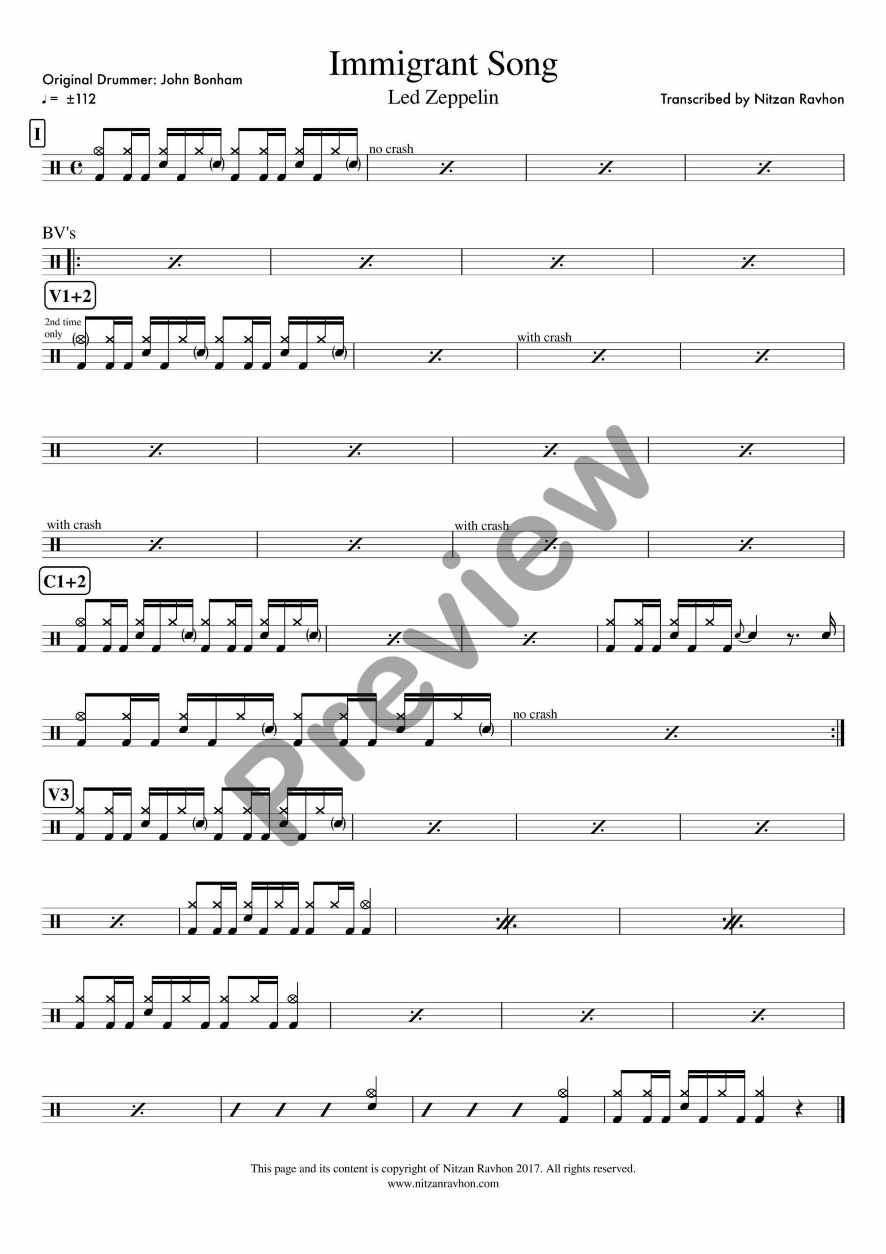 Immigrant Song drum sheet music – Led Zeppelin (preview)