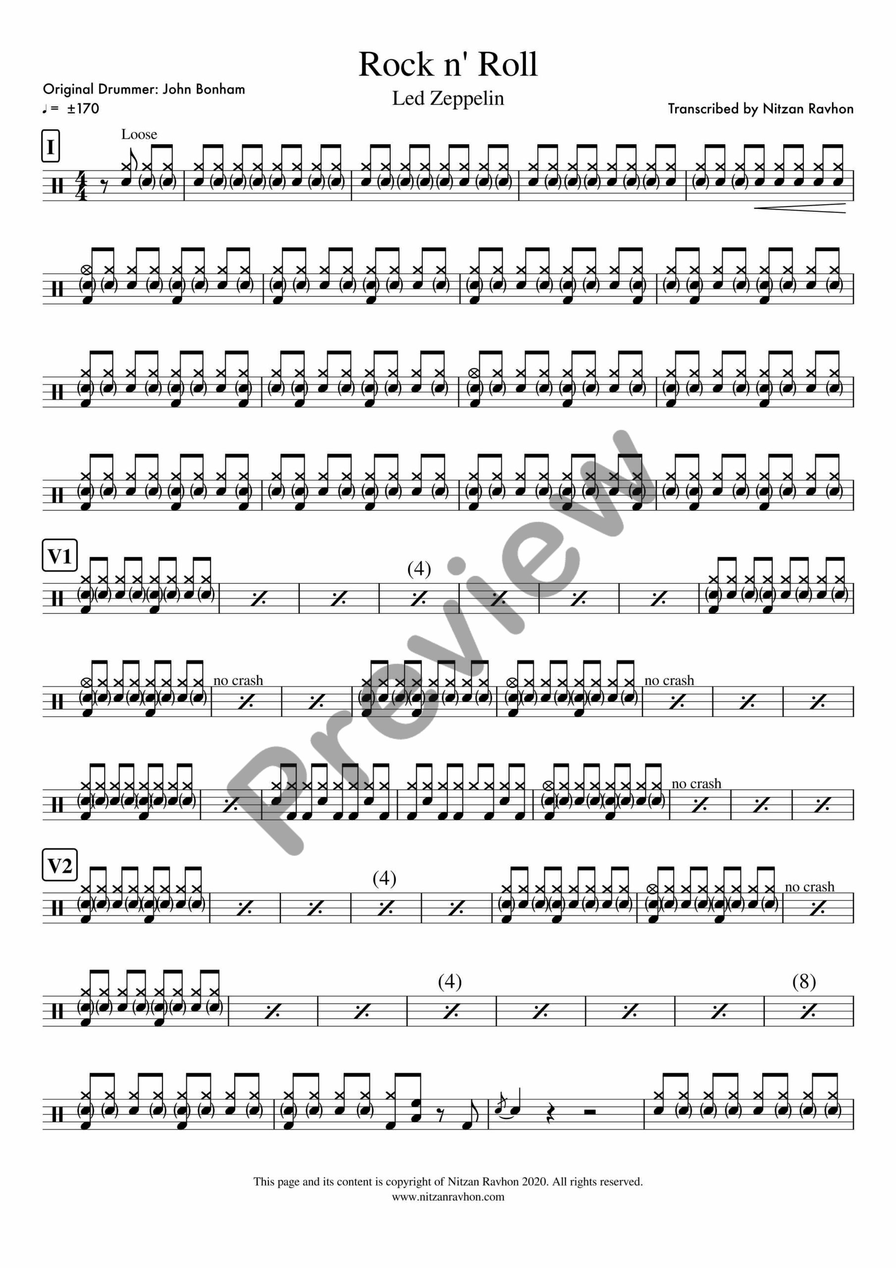 Rock And Roll drum sheet music – Led Zeppelin (preview)