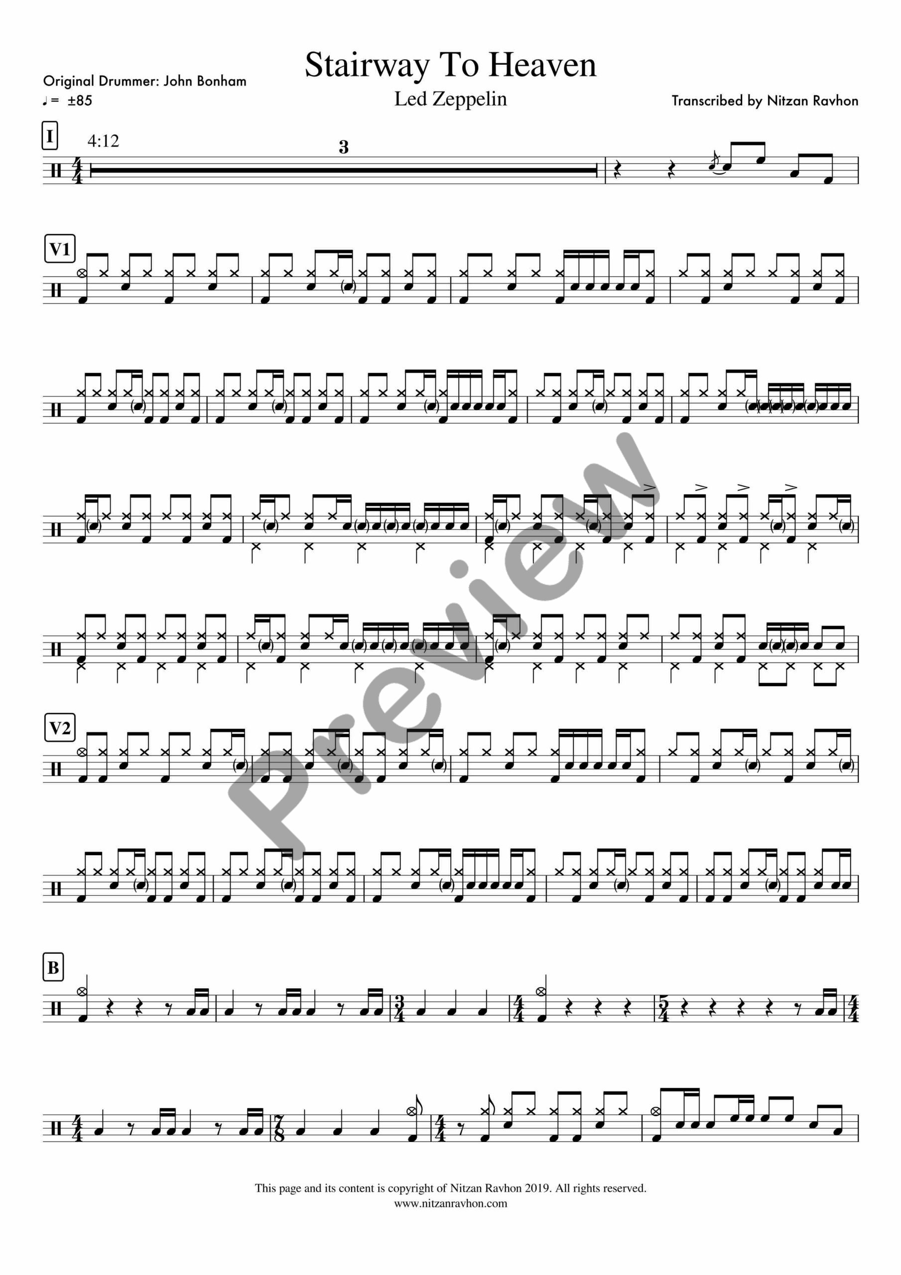 Stairway To Heaven drum sheet music – Led Zeppelin (preview)