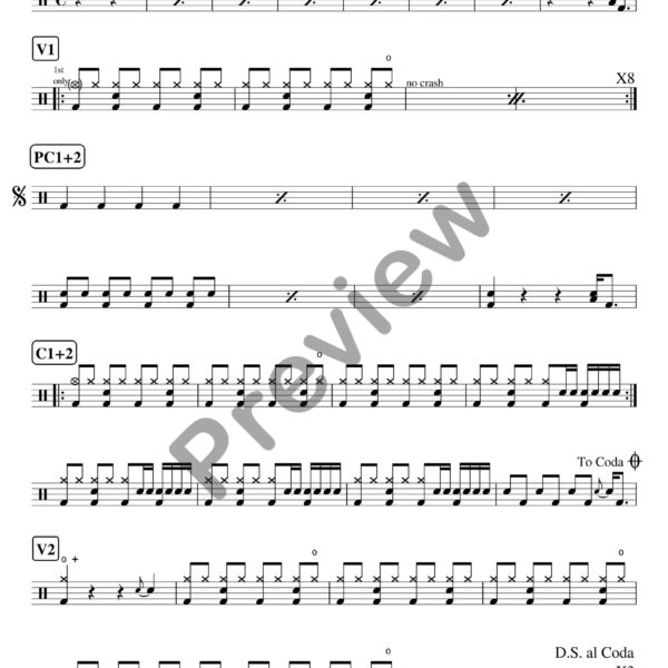 Uptown Funk drum sheet music – Mark Ronson (preview)