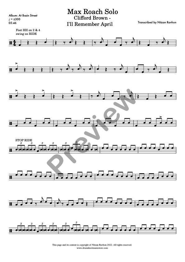 I'll Remember April drum solo transcription – Max Roach (preview)