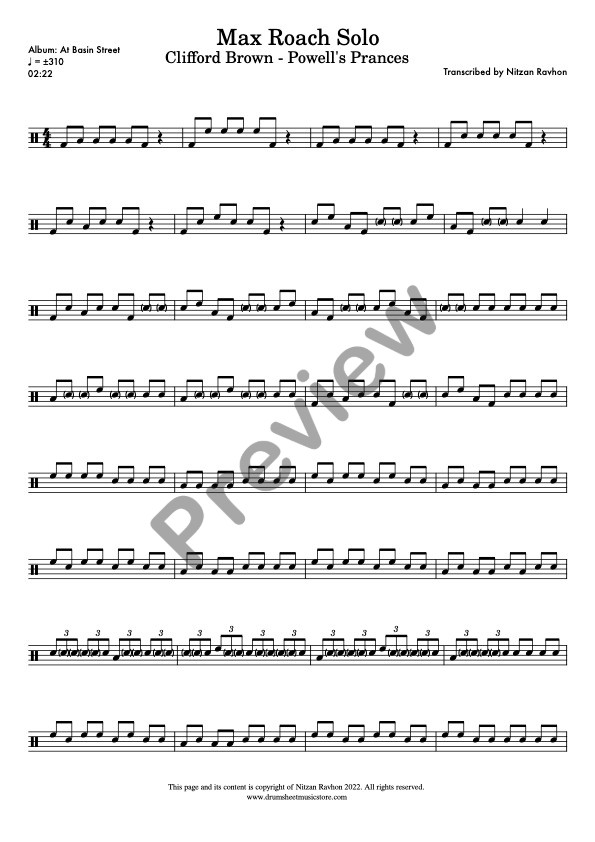 Powell's Prances drum solo transcription – Max Roach (preview)