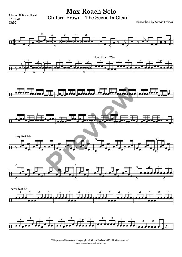 The Scene Is Clean drum solo transcription – Max Roach (preview)