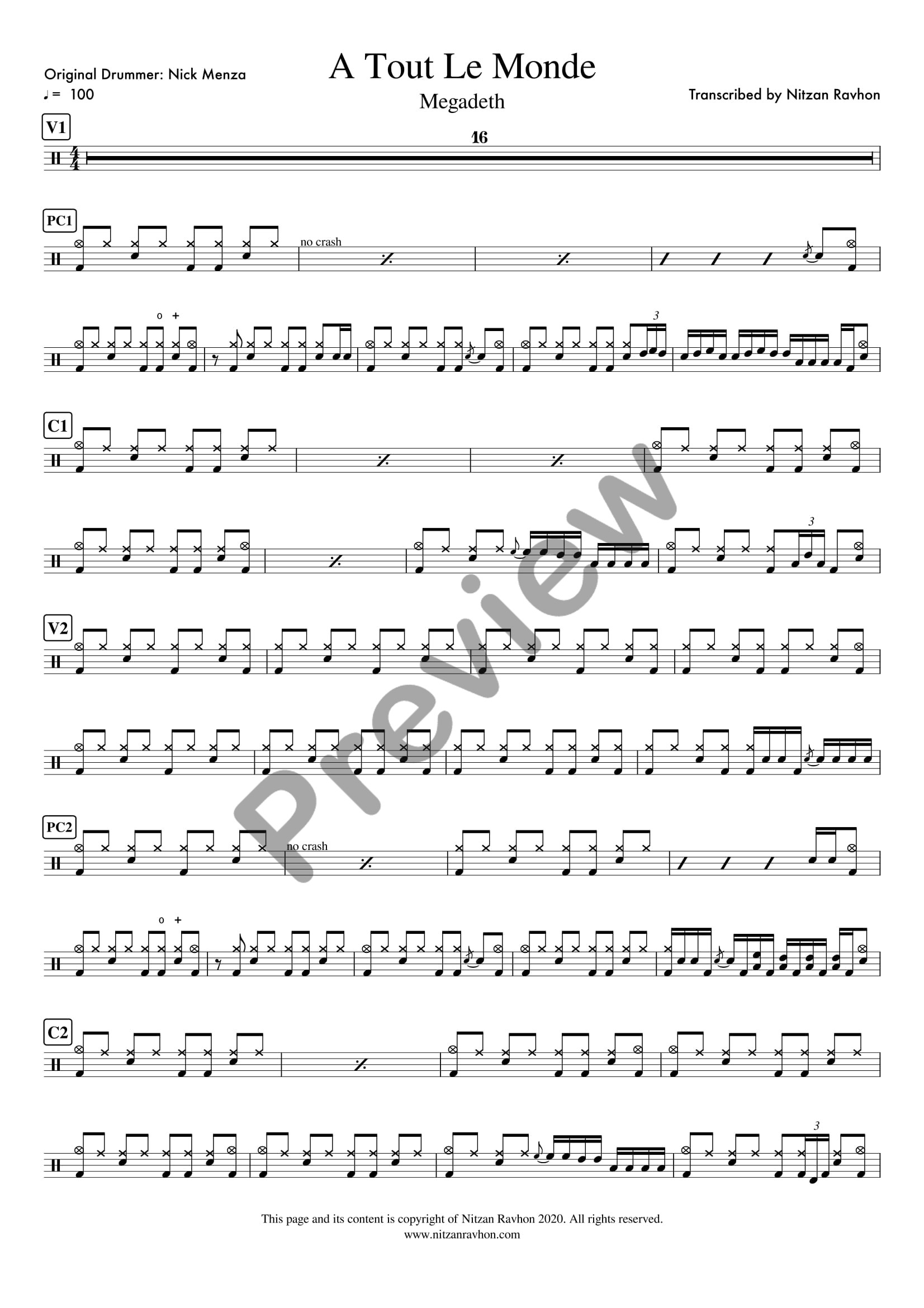 A Tout Le Monde drum sheet music – Megadeth (preview)