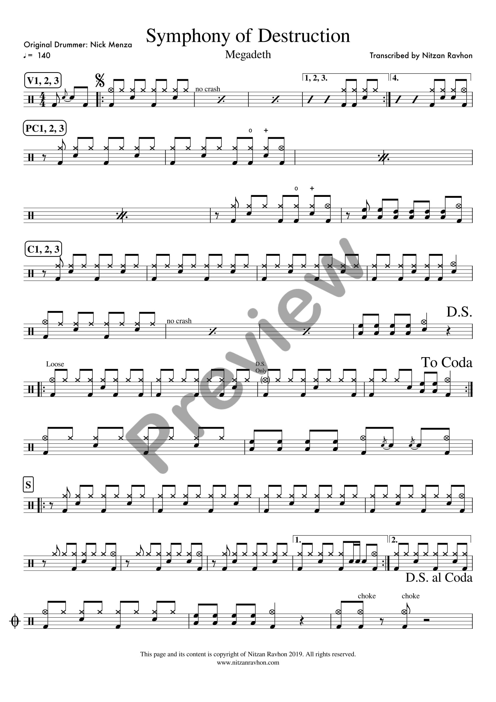 Symphony of Destruction drum sheet music – Megadeth (preview)