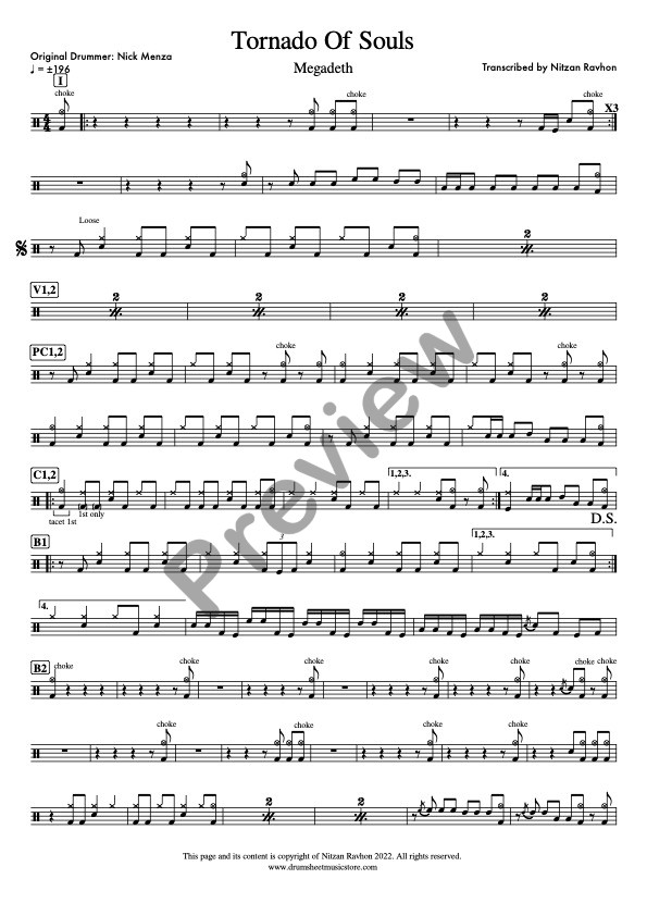 Tornado Of Souls drum sheet music – Megadeth (preview)