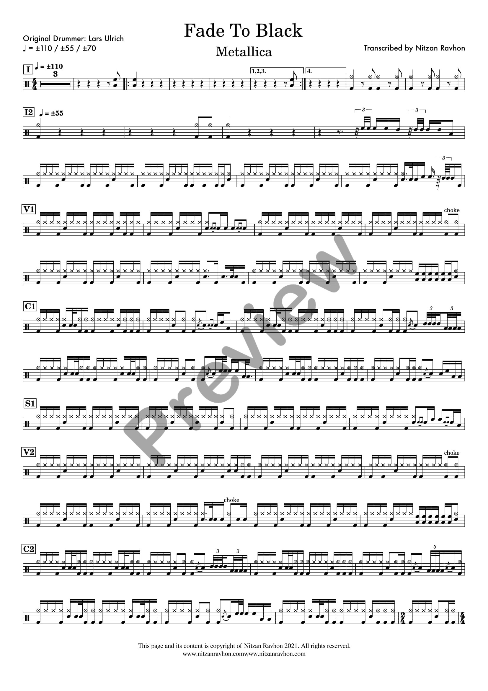Fade To Black drum sheet music – Metallica (preview)