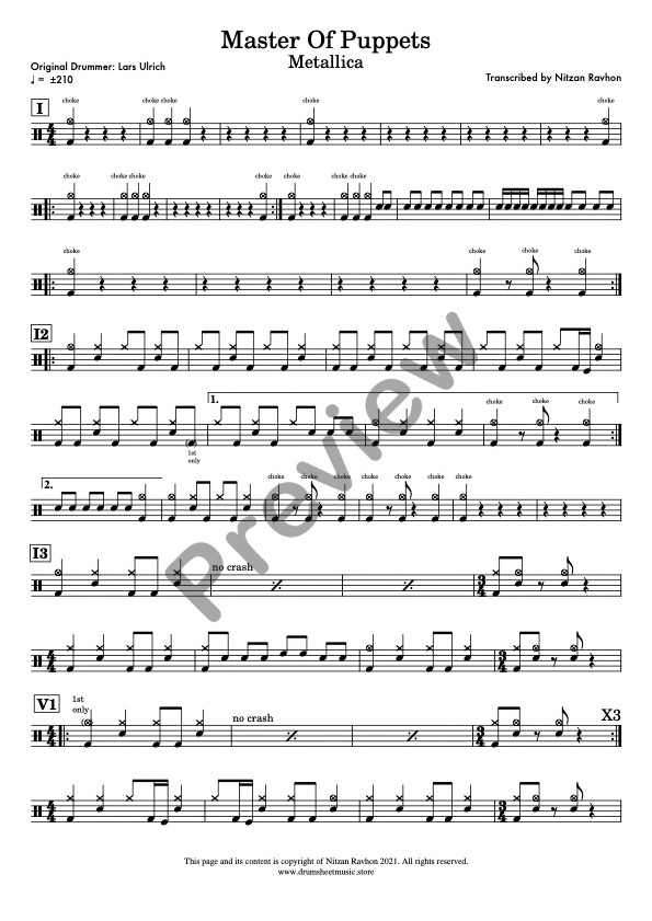 Master Of Puppets drum sheet music – Metallica (preview)