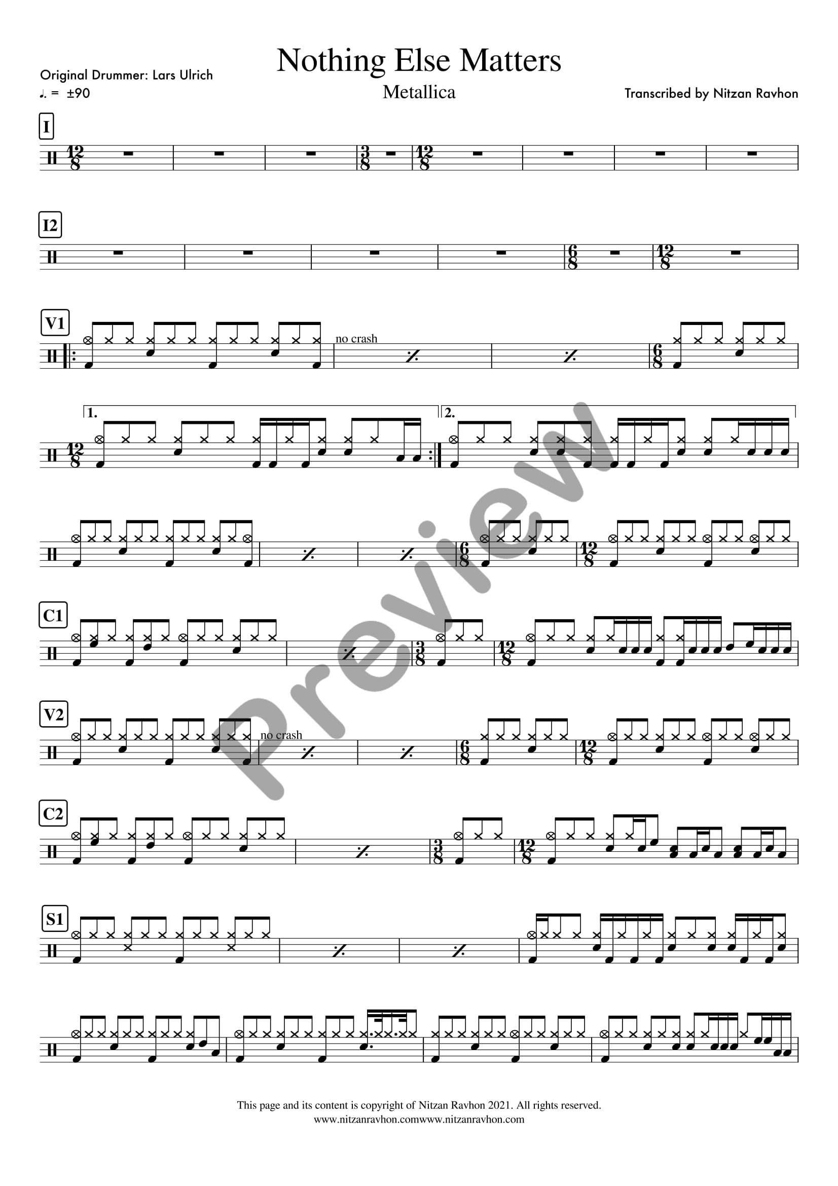 Nothing Else Matters drum sheet music – Metallica (preview)