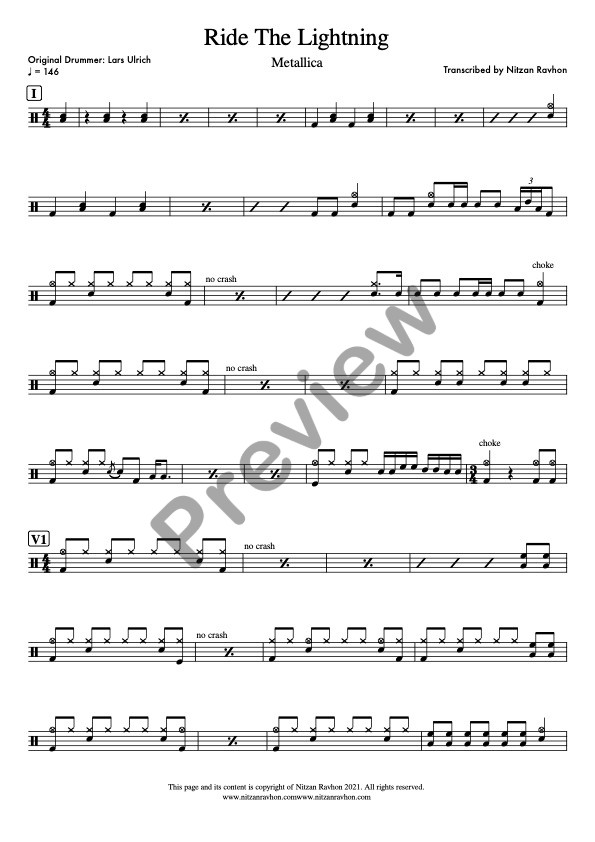 Ride The Lightning drum sheet music – Metallica (preview)