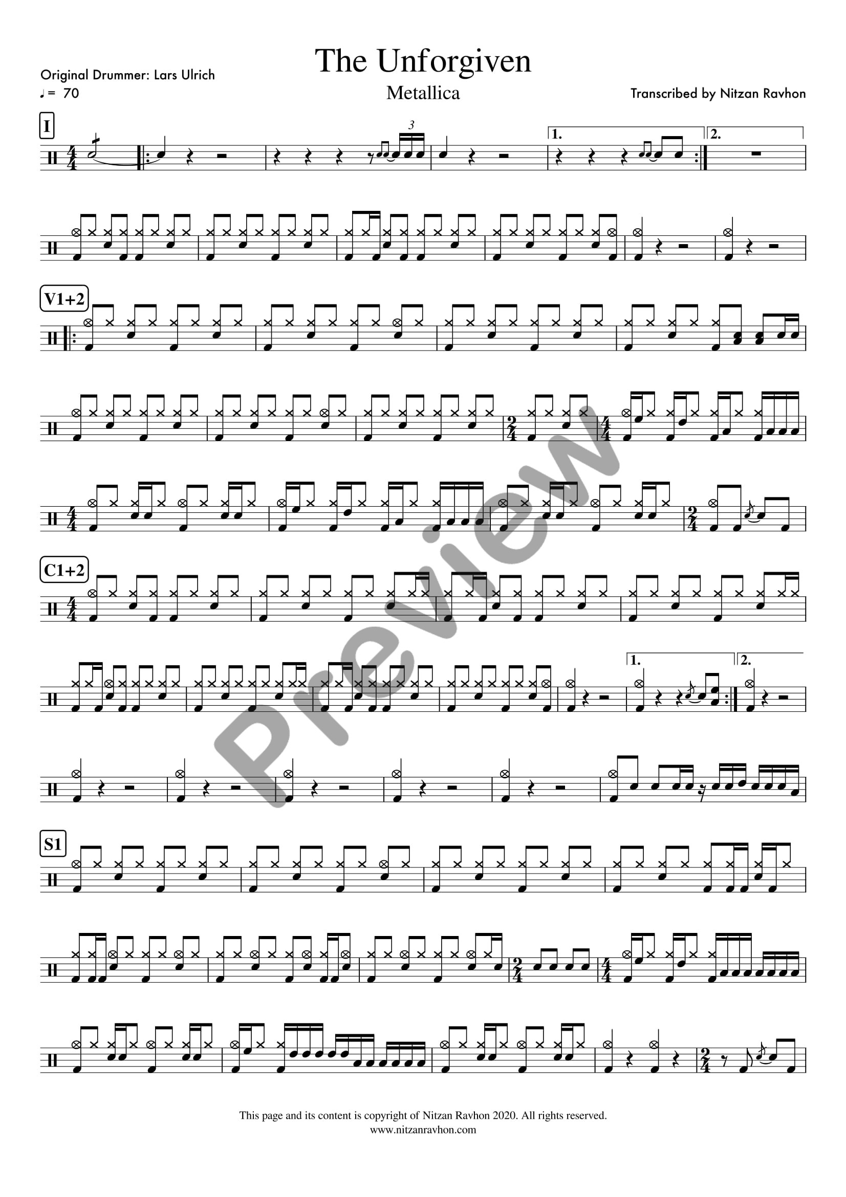 The Unforgiven drum sheet music – Metallica (preview)