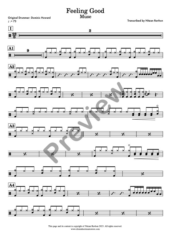 Feeling Good drum sheet music – Muse (preview)