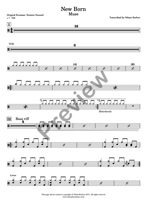 New Born drum sheet music – Muse (preview)