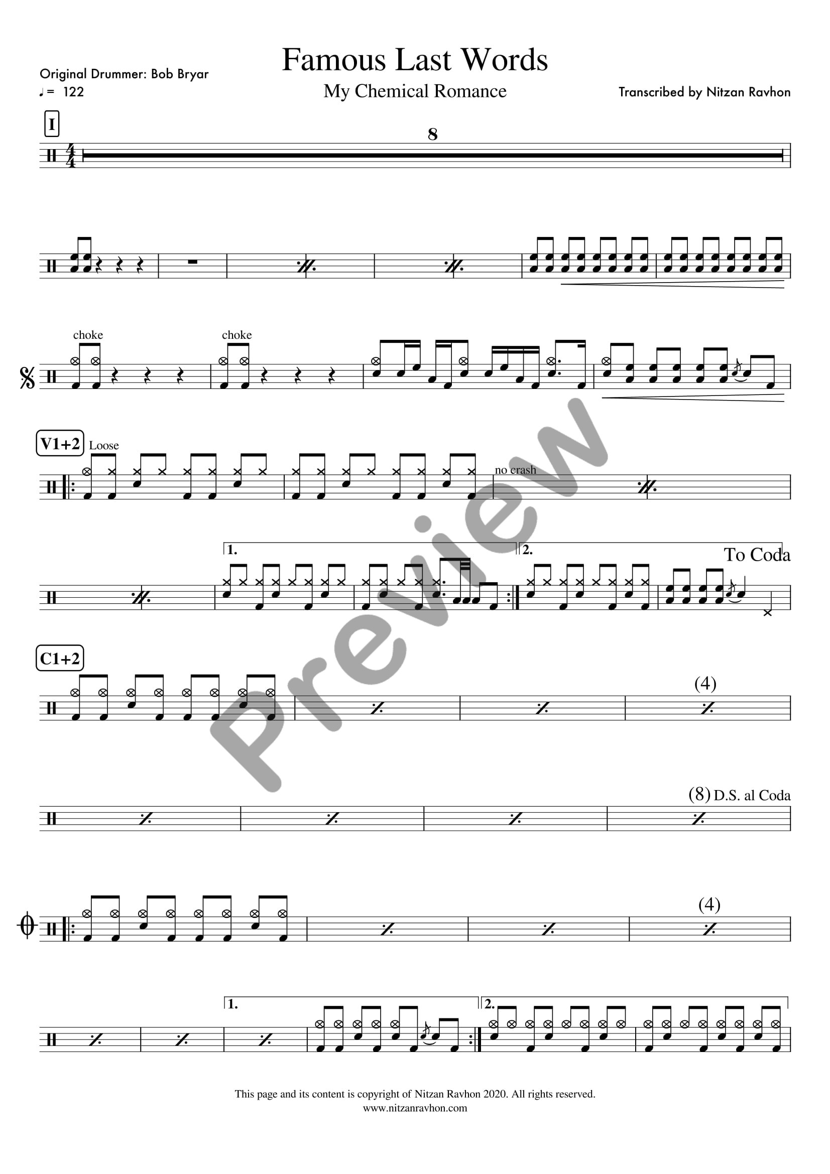 Famous Last Words drum sheet music – My Chemical Romance (preview)