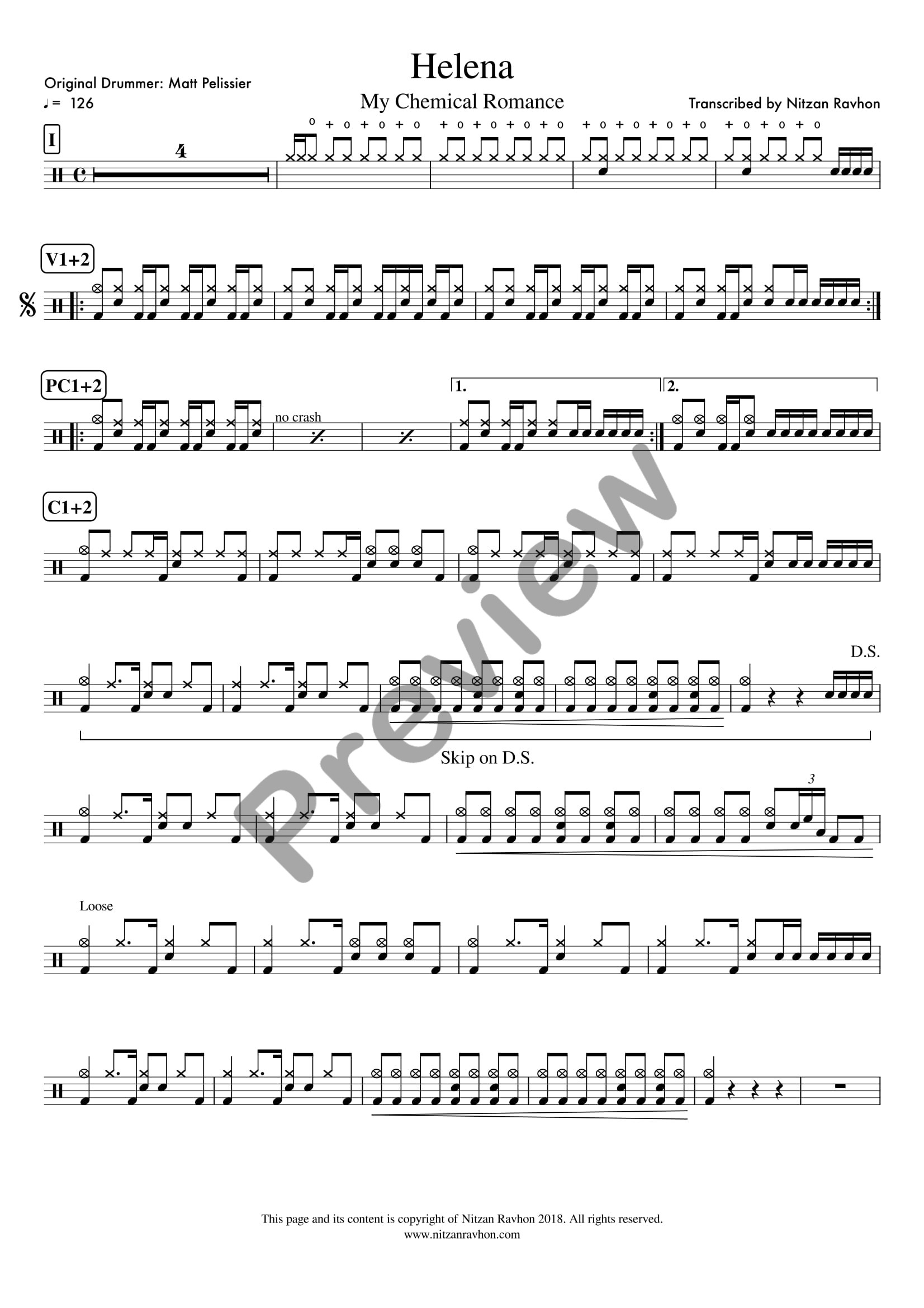 Helena drum sheet music – My Chemical Romance (preview)