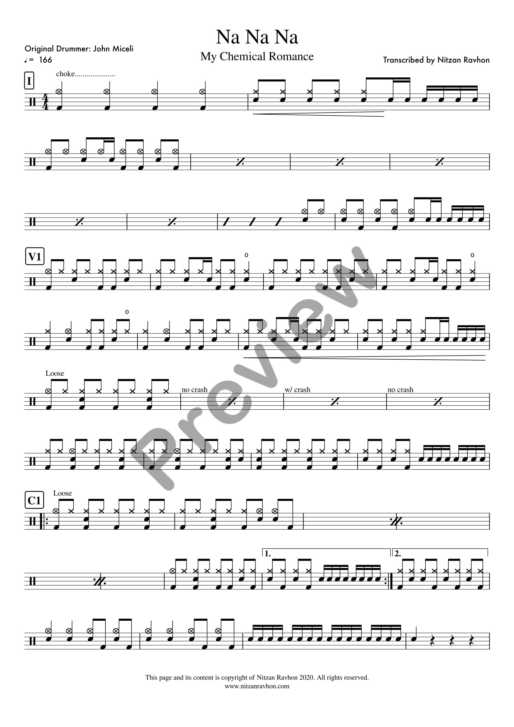 Na Na Na drum sheet music – My Chemical Romance (preview)