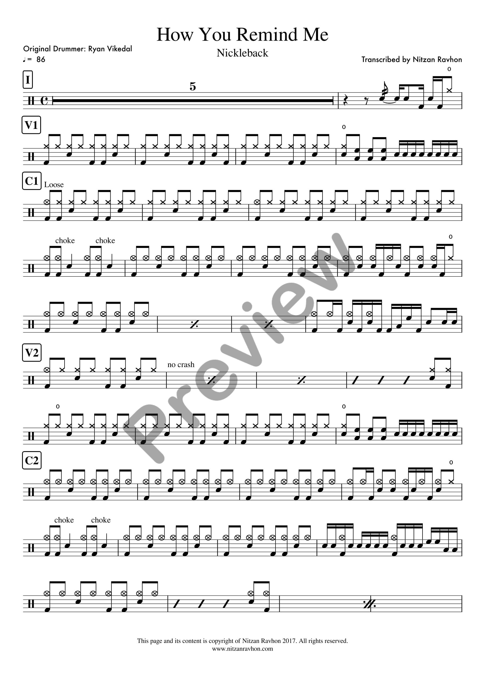 How You Remind Me drum sheet music – Nickelback (preview)