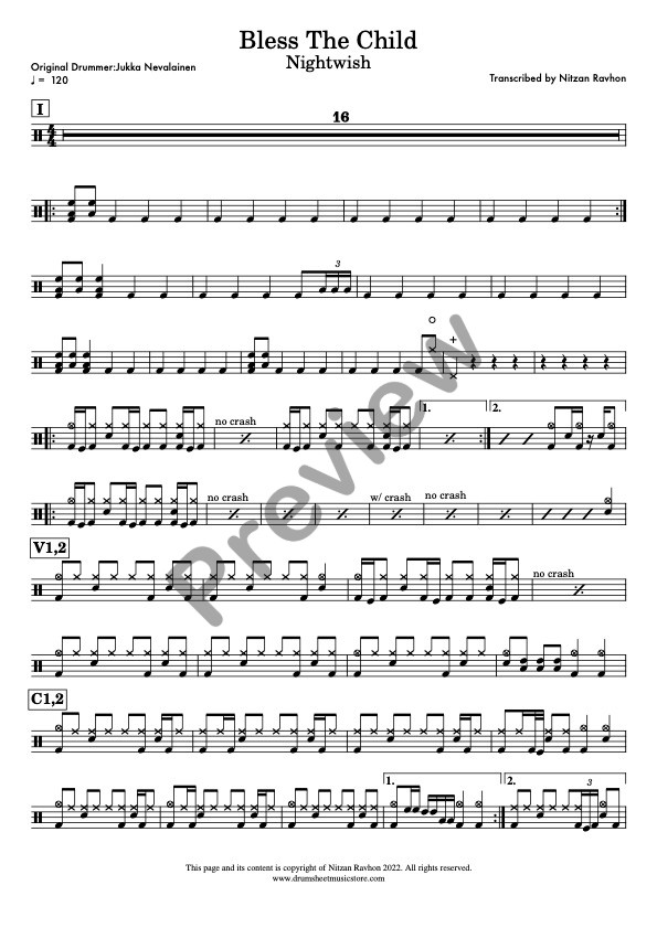 Bless The Child drum sheet music – Nightwish (preview)